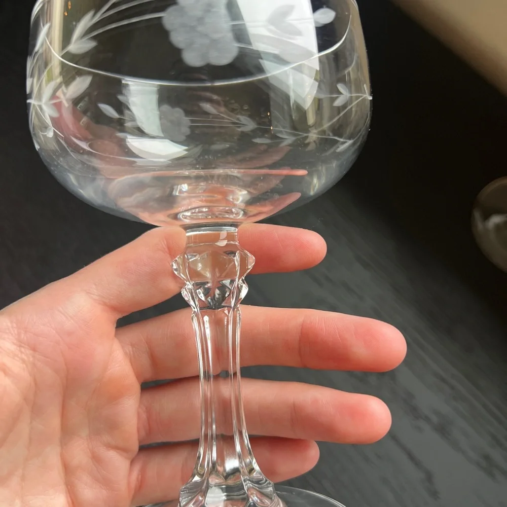 Princess House Vintage Crystal Etched Champagne Coupe Glassware Two Glasses